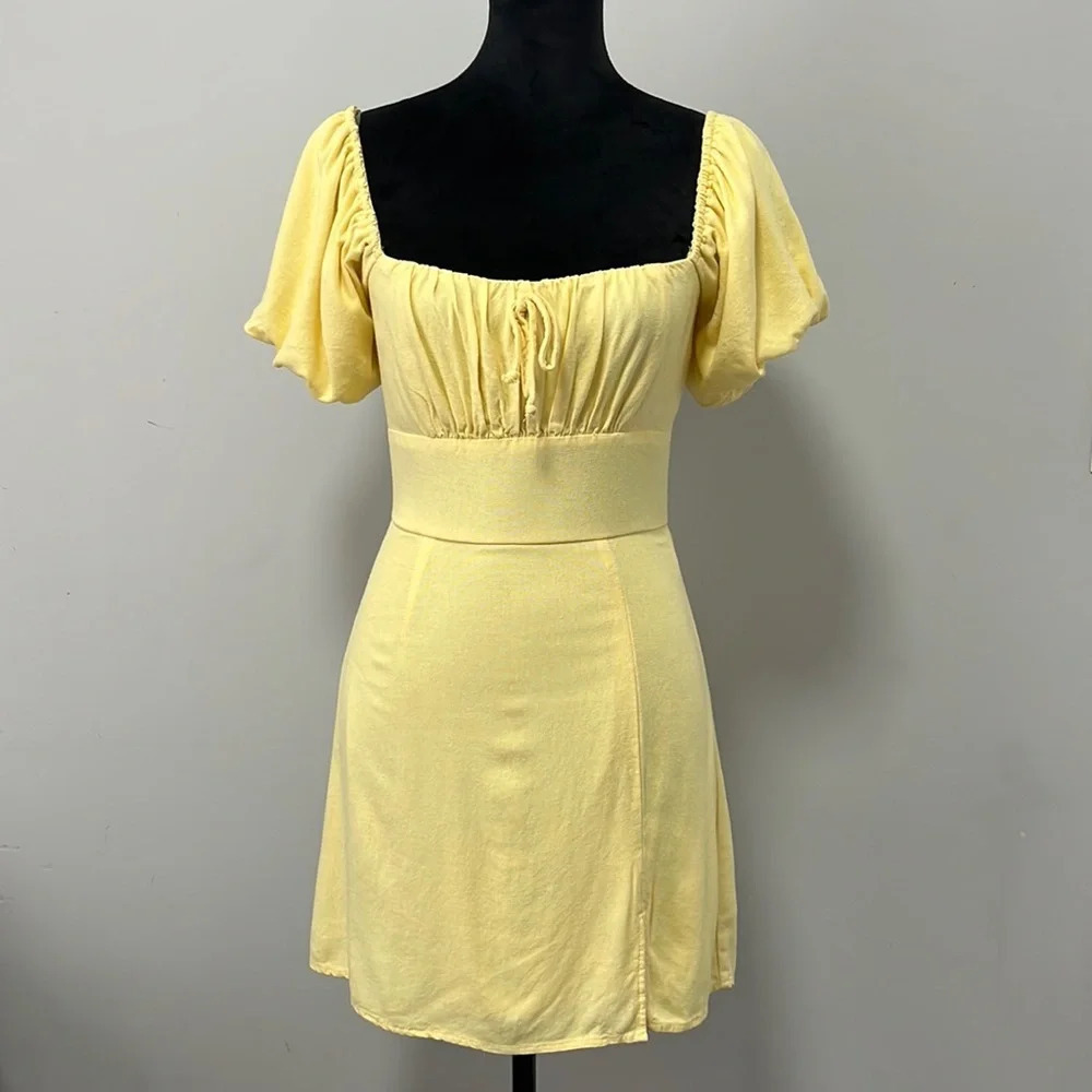 Altar’d State Butter Yellow Short Puff Sleeve Mini Dress size XS